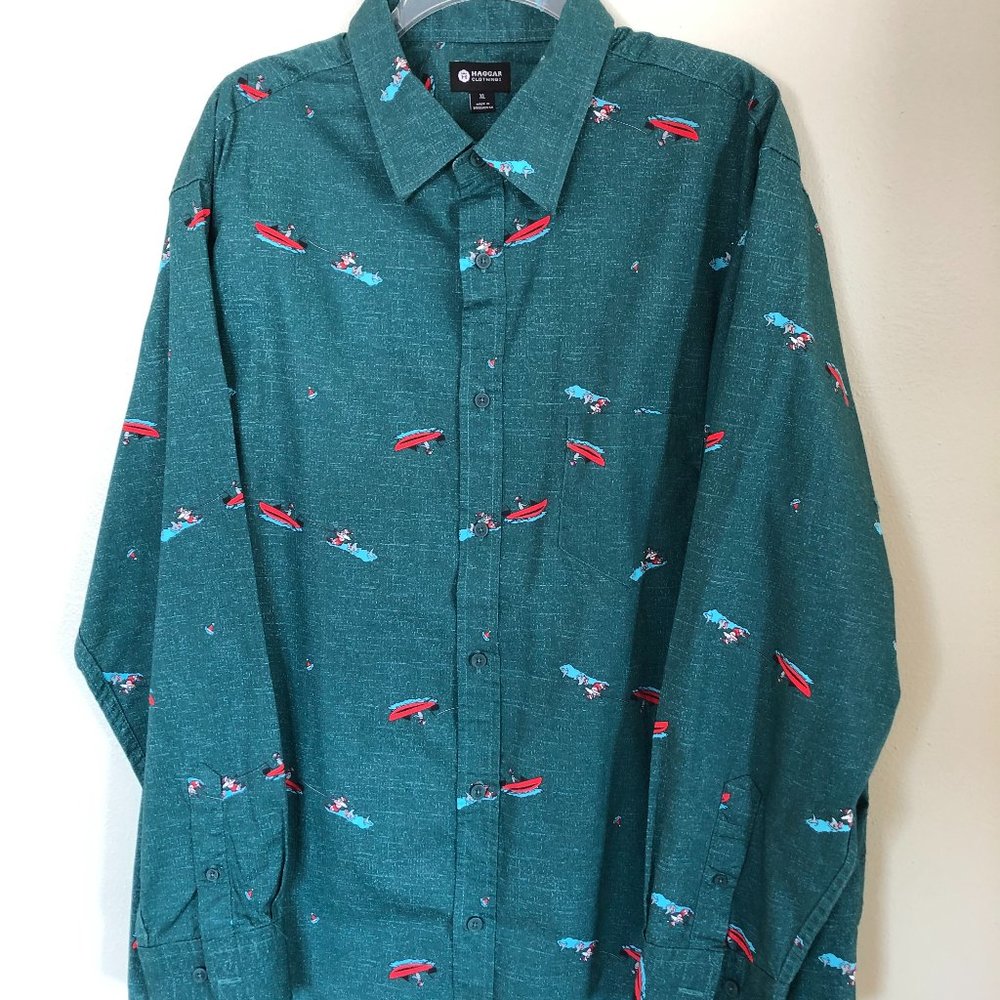 Men's Haggar Button Down Collared Christmas Shirt XL